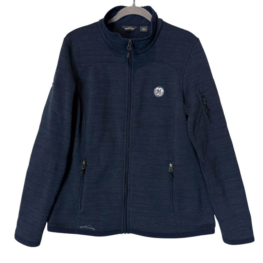 Eddie Bauer Jacket Womens XL Blue Fleece Lined Full Zip GE Logo Thermal EB251‎